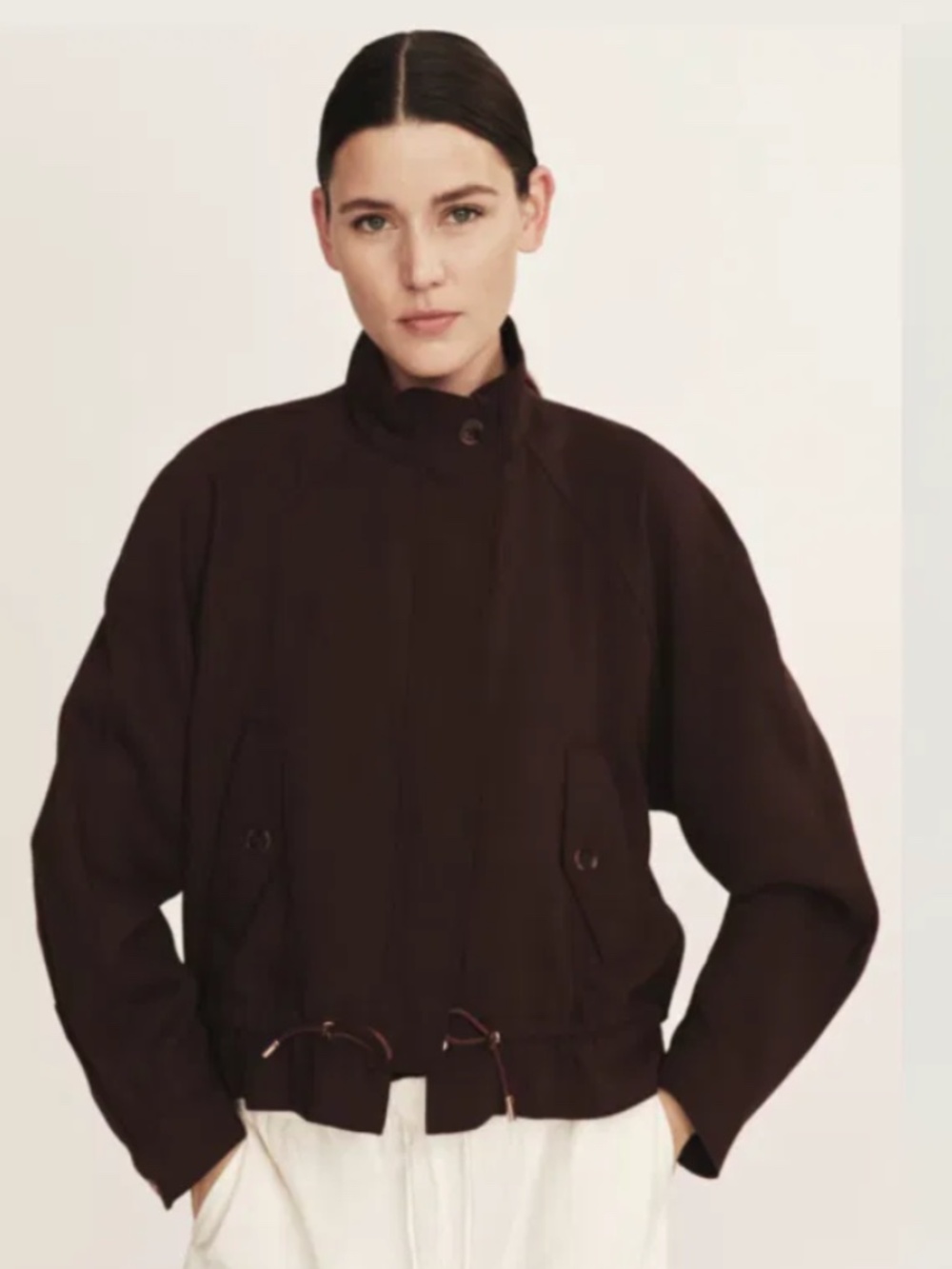 H&M Oversized Linen Blend Jacket Dark Brown Cropped NWT Size S